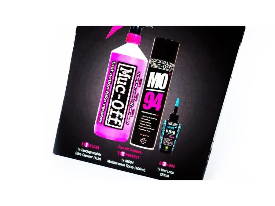 Dárková sada MUC-OFF WASH, PROTECT & LUBE WET KIT - Základní sada pro mytí, ochranu a lubrikaci kol
