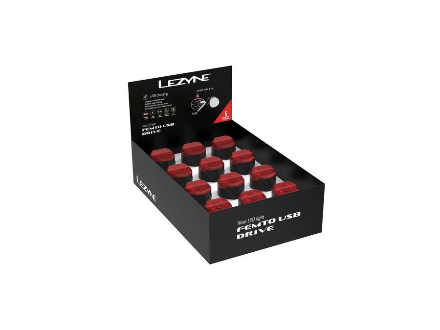 Box zadních světel LEZYNE LIGHT REAR FEMTO USB DRIVE REAR BOX SET BLACK