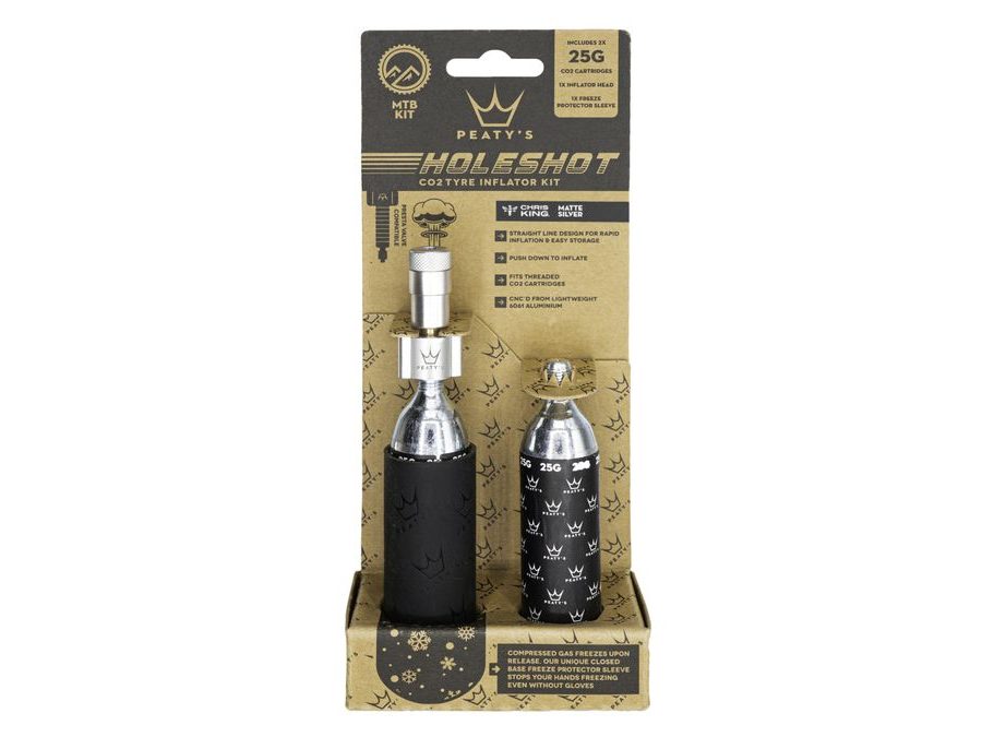 Kit CO2 bombičky a hustilka PEATY'S HOLESHOT CO2 PUMPA + BOMBIČKY 2 KS - MTB (25G) - SILVER