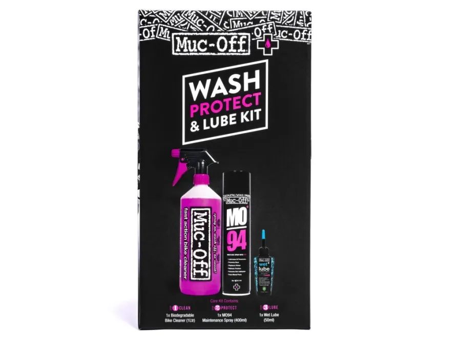 Dárková sada MUC-OFF WASH, PROTECT & LUBE WET KIT - Základní sada pro mytí, ochranu a lubrikaci kol