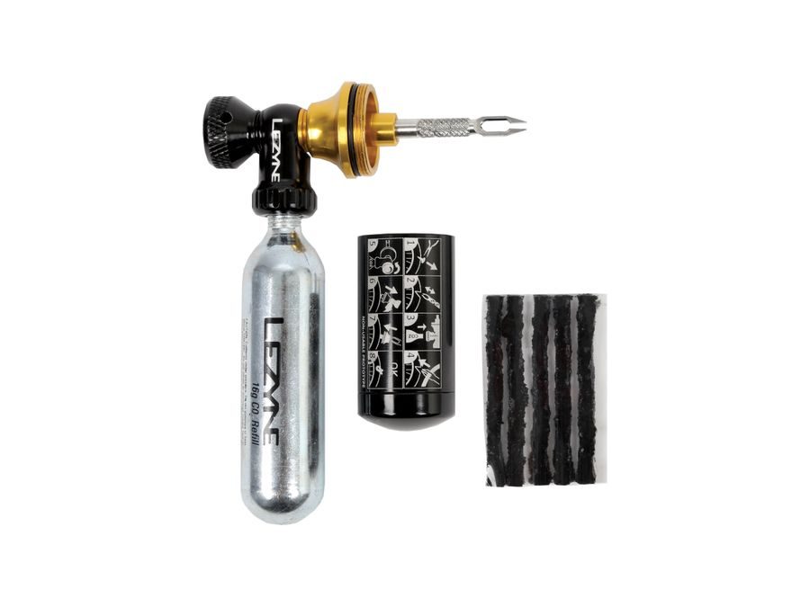 Sada pro opravu bezdušových plášťů LEZYNE TUBELESS CO2 BLASTER BLACK / GOLD