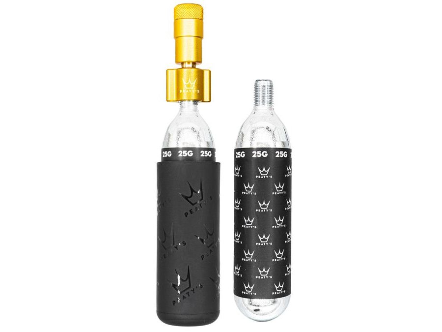 Kit CO2 bombičky a hustilky PEATY'S HOLESHOT CO2 PUMPA + BOMBIČKY 2 KS - MTB (25G) - GOLD