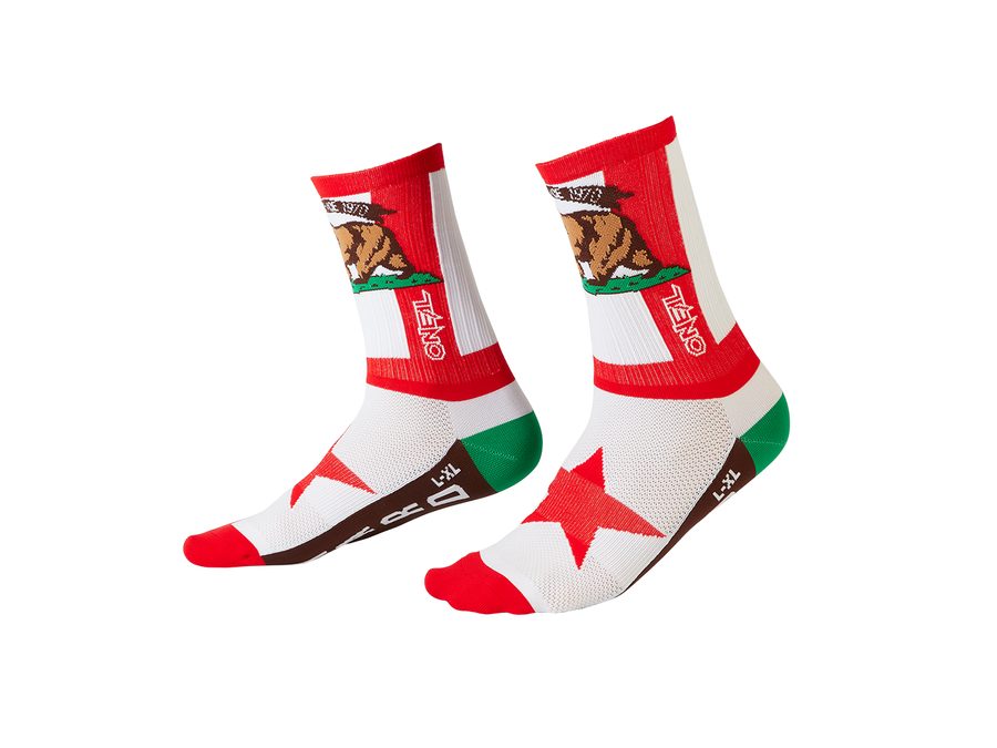 Dlouhé ponožky O'NEAL MTB PERFORMANCE CALIFORNIA, červená-bílá-hnědá