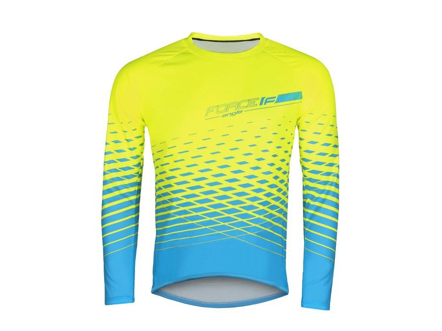 Pánský dres s dlouhým rukávem FORCE MTB ANGLE, fluo-modrý
