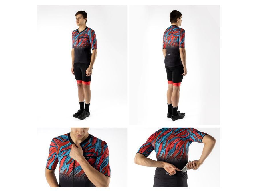 Pánský dres s krátkým rukávem FORCE LIFE, černo-petrolej-červený