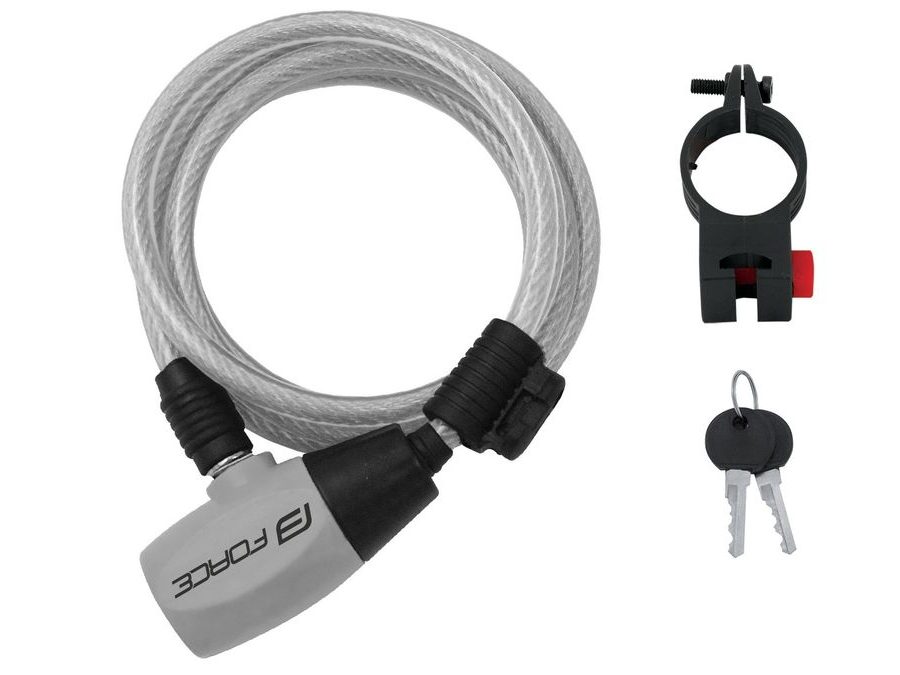 Zámek spirálový FORCE RON s držákem 185cm/8mm, čirý