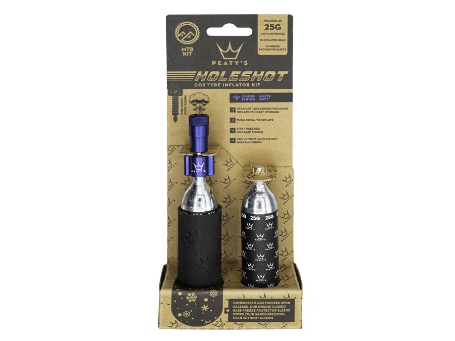 Kit CO2 bombičky a hustilky PEATY'S HOLESHOT CO2 PUMPA + BOMBIČKY 2 KS - MTB (25G) - NAVY