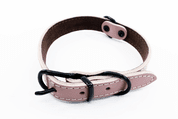 KOŽENÝ OBOJEK ARGUS, ČERNÉ KOVÁNÍ - RŮŽOVÁ - OBOJKY PRE PSOV