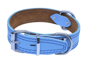 KOŽENÝ OBOJOK ZDOBENÝ ŠITÍM, HERRY - SVETLO MODRÁ - OBOJKY PRE PSOV