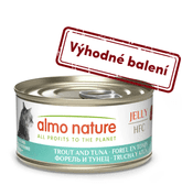 ALMO NATURE HFC JELLY - PSTRUH A TUNIAK 70G VÝHODNÉ BALENIE 24KS - KONZERVY PRE MAČKY