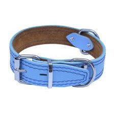 Kožený obojok zdobený šitím, HERRY - Svetlo modrá