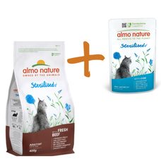 Almo Nature Sterilised - pre kastrované mačky s čerstvým hovädzím 400g + tresčia kapsička ZADARMO
