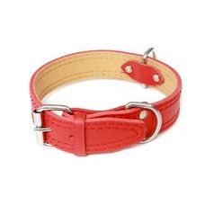 Kožený obojok zdobený šitím, HERRY - Červená