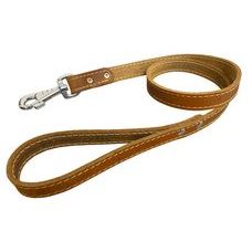 BAFPET Kožené vodítko z mastnej kože, obšité - Prírodné