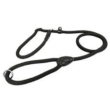 Vodítko predvádzacie JEDNOFAREBNÉ lano, šité kožou - Čierna