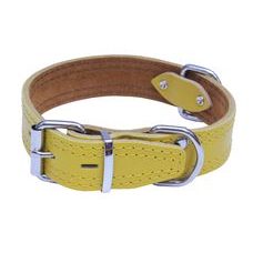 Kožený obojok zdobený šitím, HERRY - Žltá