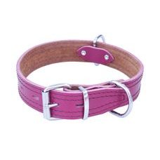 Kožený obojok zdobený šitím, HERRY - Fuchsie