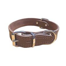 Kožený obojok zdobený šitím, HERRY - Hnedá