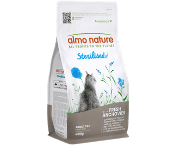 ALMO NATURE STERILISED - PRO KASTROVANÉ KOČKY S ANČOVIČKAMI 400G EXP 6/2026 SLEVA 20%