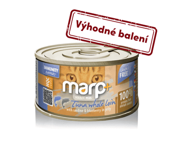 MARP HOLISTIC PLUS KONZERVA PRE MAČKY – TUNIAK SO SARDINKAMI A ČUČORIEDKAMI V ŽELÉ 24X70G