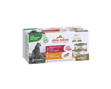 ALMO NATURE HFC MADE IN ITALY -  MULTIPACK GRILOVANÉ KURA/ŠUNKA S MORKOU 4X70G ZĽAVA 50% EXP.10/2023