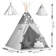 Teepee stan pro děti s girlandou a světly Nukido - šedý s hvězdičkami