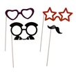 Party photo accessories on stick (Moustache, Lips, Hat, Crown, Glasses, Beard) set of 17 pcs. in polybag with headercard