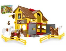 Play House - Ranč s koňmi plast + kůň 4ks v krabici 59x39x15cm