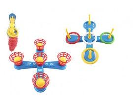 Házecí hra plast kříž s kruhy + košíčky s míčky v síťce