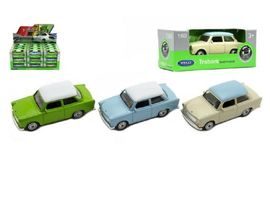 Auto Welly Trabant 1:60 kov 7cm asst mix barev volný chod v krabičce 36ks v boxu