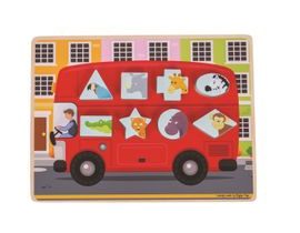 Bigjigs Toys Vkládací puzzle autobus se zvířátky