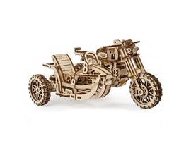 Ugears 3D dřevěné mechanické puzzle Motorka s vozíkem