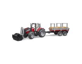 Bruder Traktor Massey Ferguson 7480 s čelním nakladačem a přepravníkem klád