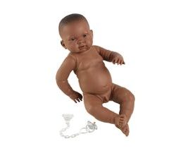 Llorens 45003 NEW BORN CHLAPEČEK - realistická panenka miminko černé rasy s celovinylovým tělem - 45 cm