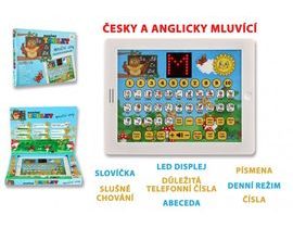 Naučný tablet moudré sovy dvojjazyčný CZ+AJ plast 24x19x2cm na baterie se zvukem v krabici 32x23x3cm