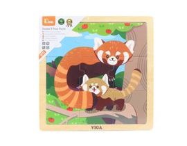 Dřevěné puzzle 9 dílků - panda červená