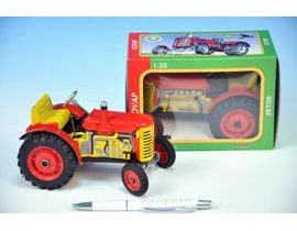 Traktor Zetor červený na klíček kov 14cm 1:25 v krabičce Kovap