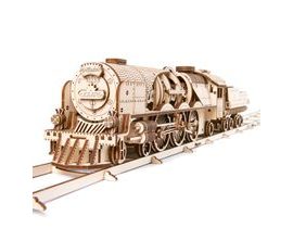 Ugears 3D dřevěné mechanické puzzle V-Express parní lokomotiva