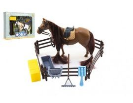 Kůň česací s doplňky a ohradou plast 2 barvy v krabici 28x22x5,5cm