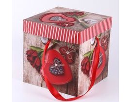 Dárková krabička 15 cm - srdce s růží
