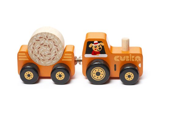 CUBIKA 15351 Traktor s vlekem - dřevěná skládačka s magnetem 3 díly