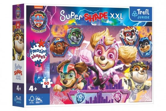 Puzzle Šťastní psi 60 XXL Super Shape Tlapková patrola/Paw Patrol 60x40cm v krabici 33x23x6cm