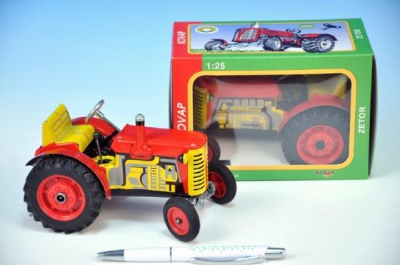 Traktor Zetor červený na klíček kov 14cm 1:25 v krabičce Kovap