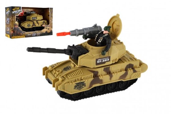 Tank s vojákem plast 8x24cm na volný chod v krabici 27,5x17x10cm