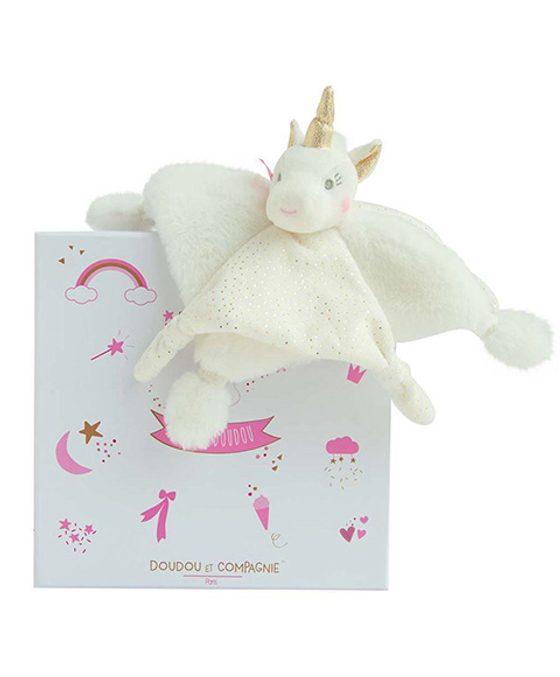 Doudou Dárková sada - plyšový spinkáček jednorožec 22 cm