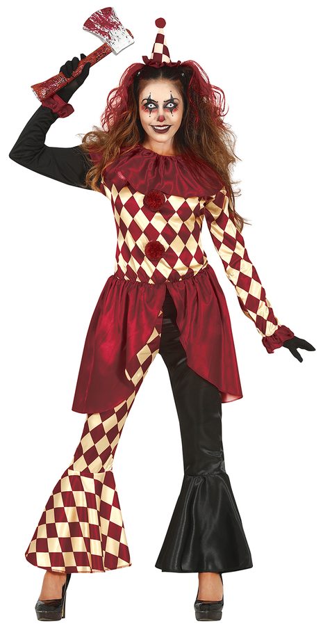 Hororový klaun - Harlequin Outfit Košile s vlnicí Kalhoty Maškarní kostým Dospělá žena Velikost L 14-16