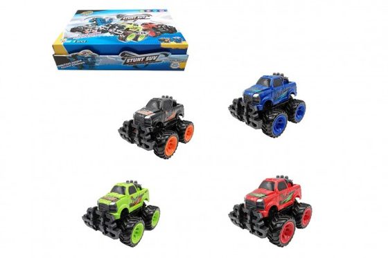 Auto terénní 4x4 plast 13x10cm na setrvačník 4 barvy 8ks v boxu