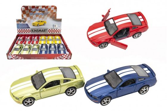 Auto Kinsmart 2006 Ford Mustang GT 1:38 12,5cm kov/plast 4 barvy na zpětné natažení 12ks v boxu