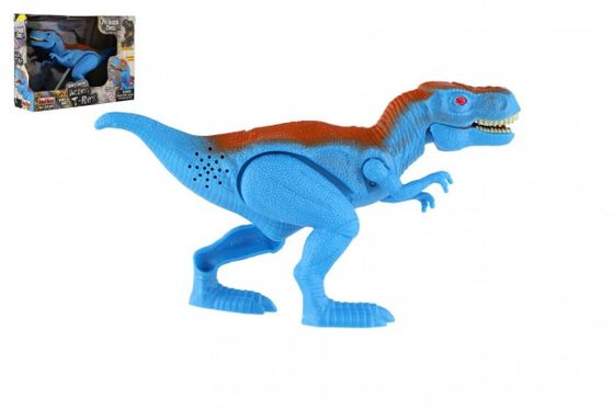 Dinosaurus T-Rex plast 18cm na baterie se zvukem se světlem v krabici 21x15x6,5cm