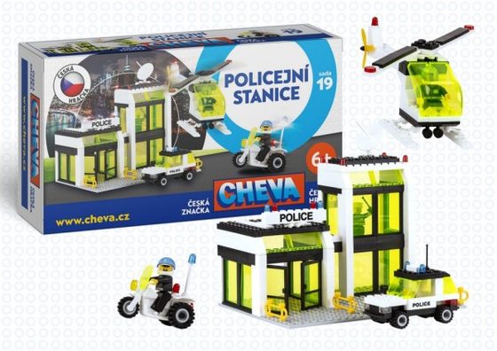 Stavebnice Cheva 19 Policejní stanice plast 335ks v krabici 45x30x5cm